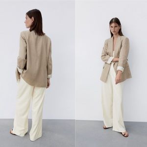 ZARA PRINTED LINEN BLEND CUFFED BLAZE